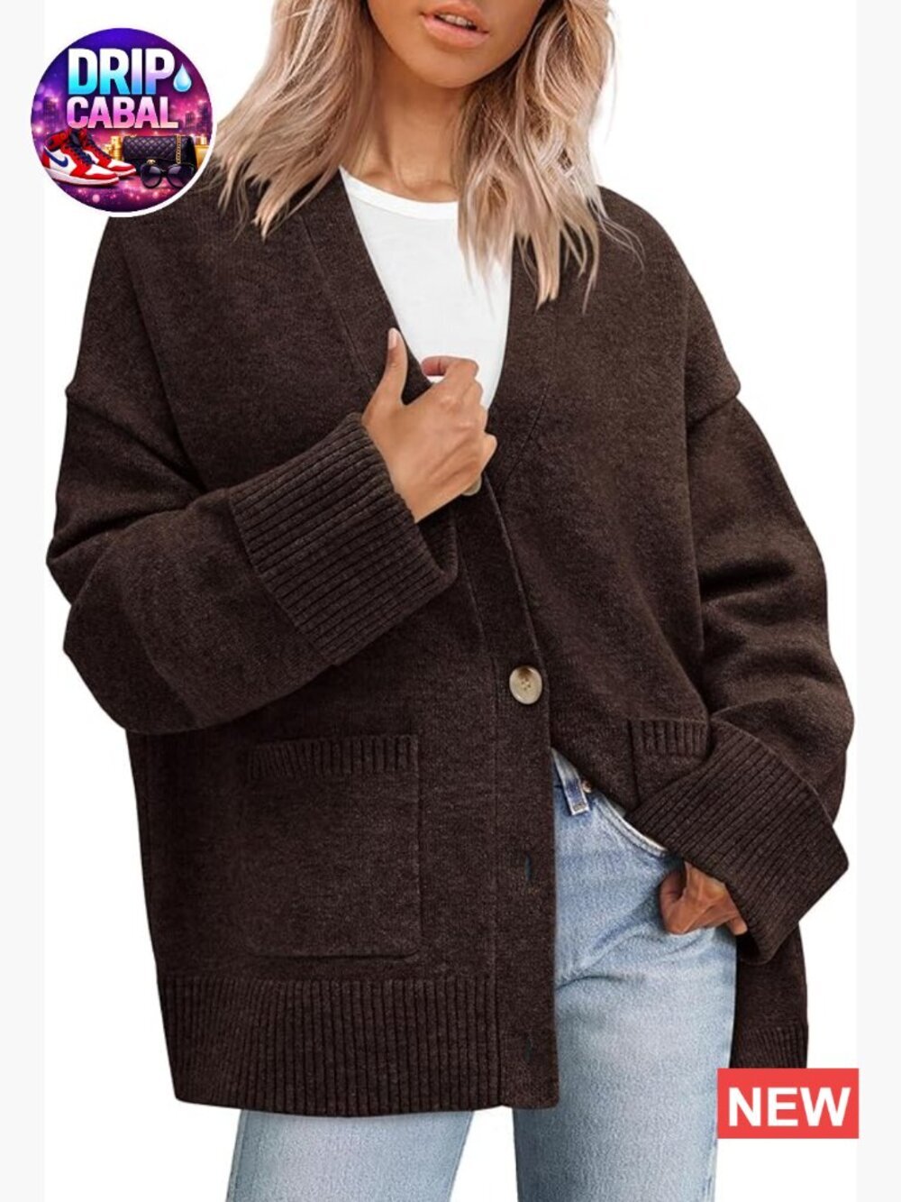 Oversized Chunky Knit V-Neck Button Down Cardigan Sweater with Pockets